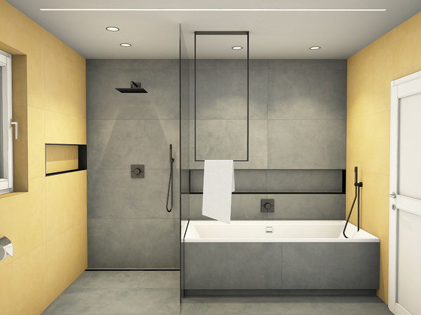 3D-Visualisierung eines Bades mit Dusche und Badewanne